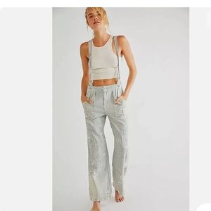 Rare we the free people forever and always overalls paint pinstripe pants